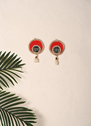 Madhoor Pearl Mirror Shubh Labh Hanging Rani Pink Green Ivory 1 Pair