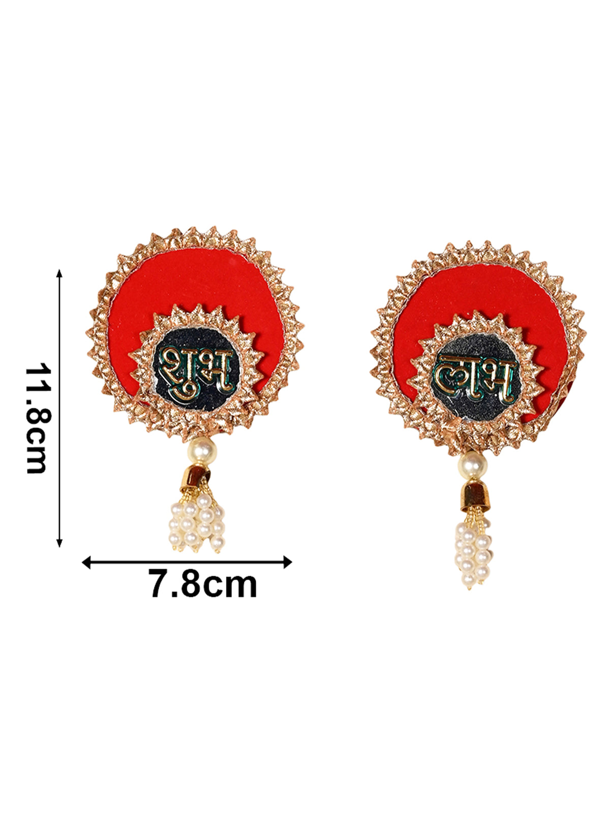Madhoor Pearl Mirror Shubh Labh Hanging Rani Pink Green Ivory 1 Pair