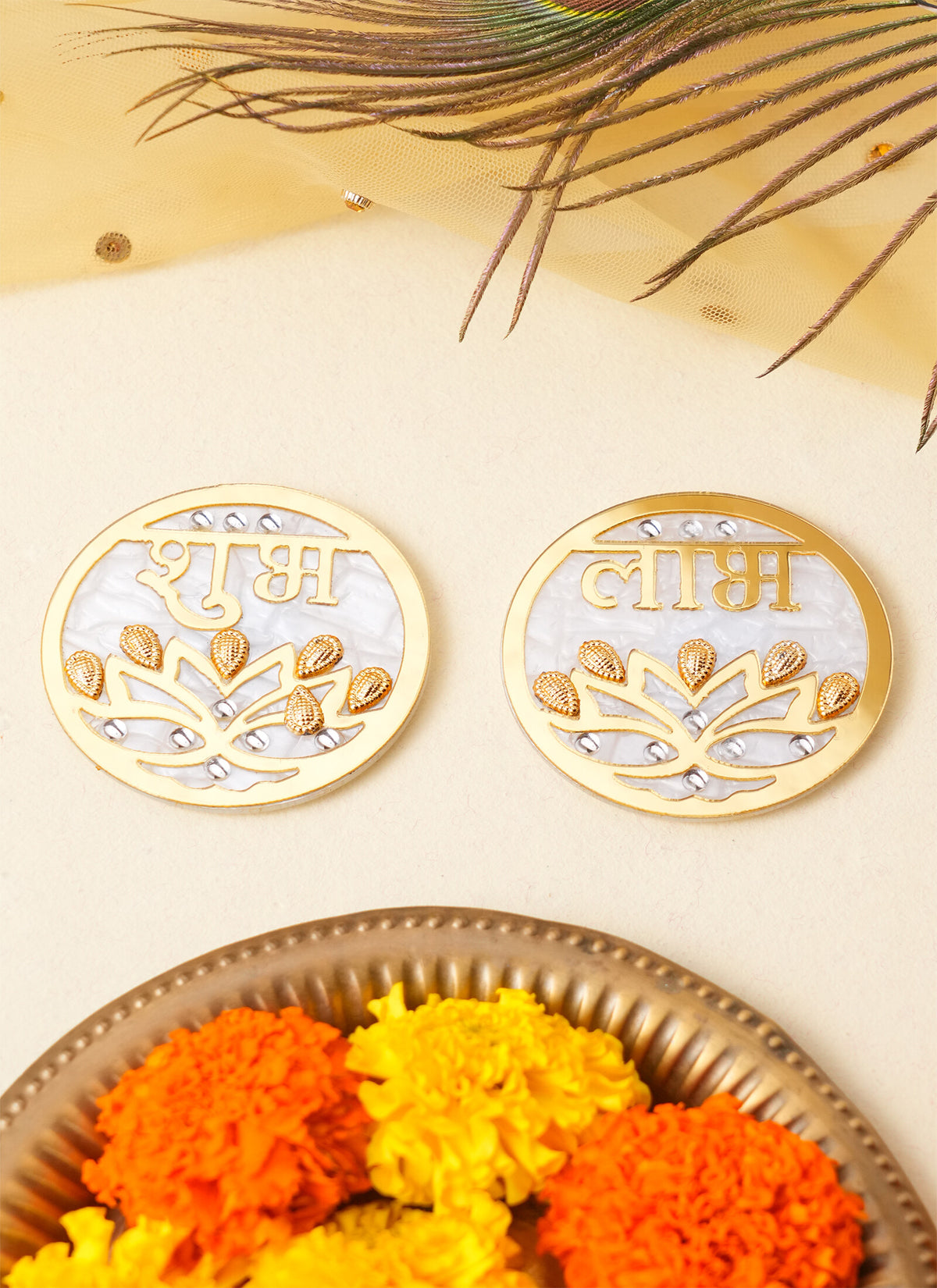Madhoor Shubh Labh Sticker White Gold-Tone 3 Inches Set of 2