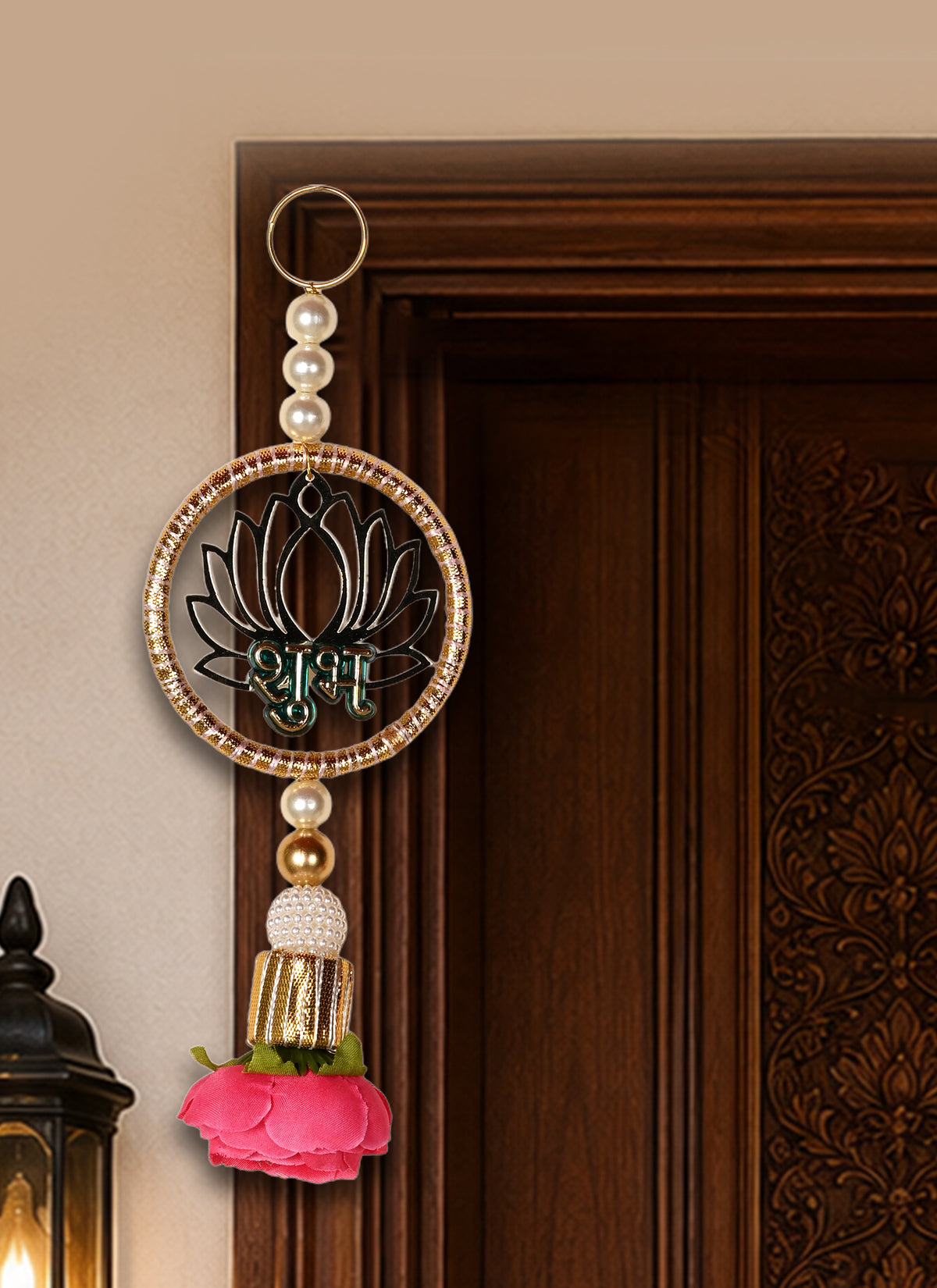 Madhoor Lotus -Tone Shubh Labh Hanging Rose Gold Pink White 1 Pair