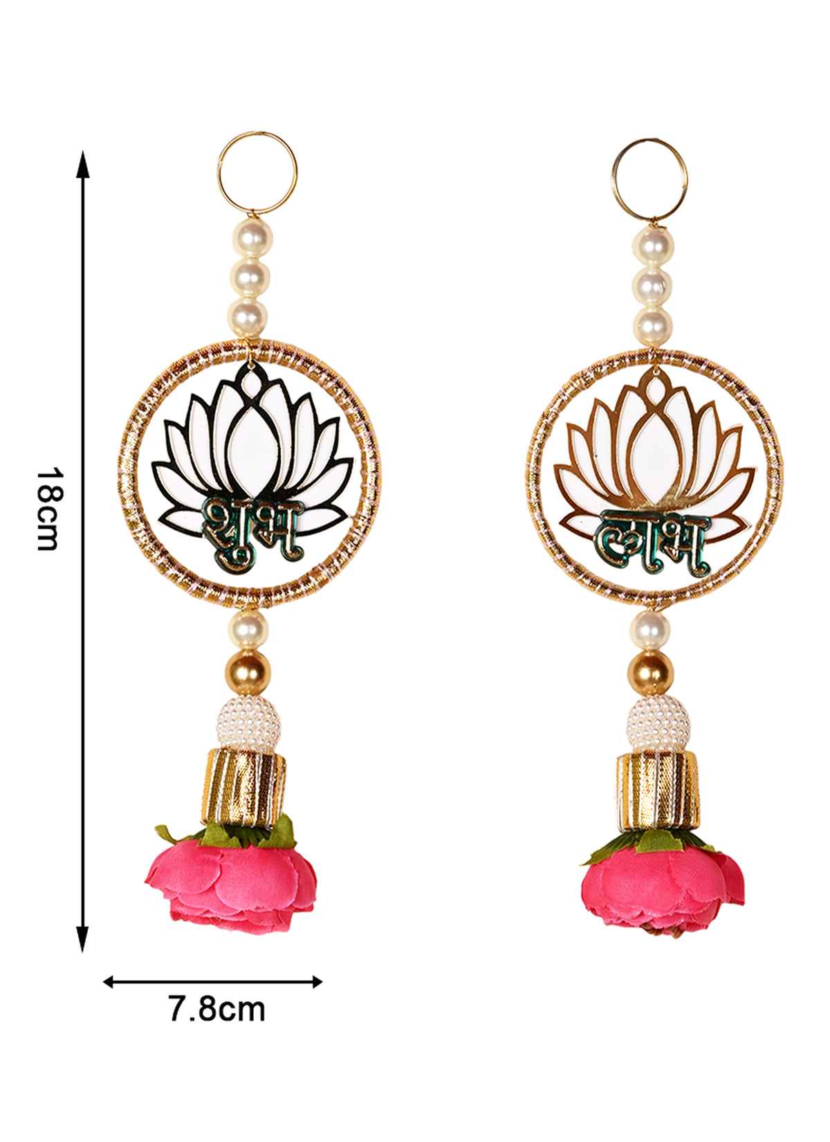 Madhoor Lotus -Tone Shubh Labh Hanging Rose Gold Pink White 1 Pair