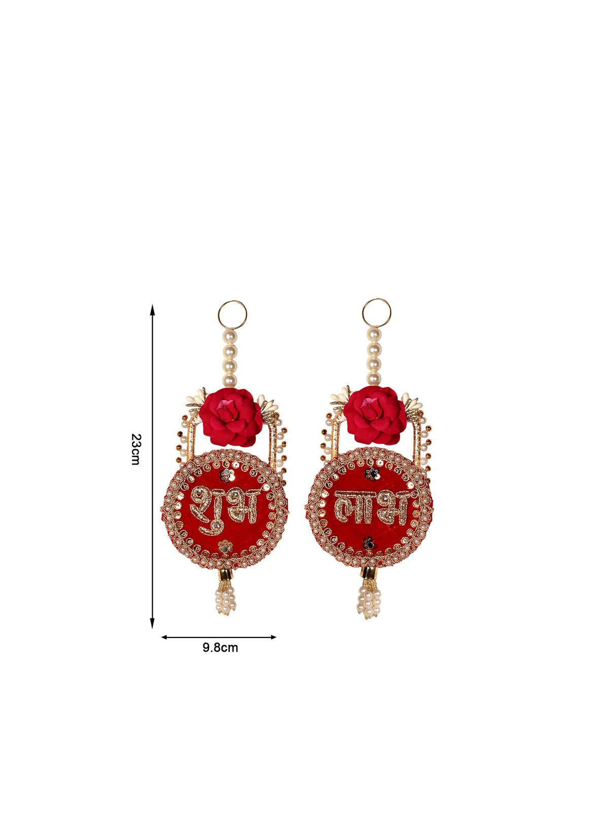 Madhoor Crystal Shubh Labh Hanging Rose Gold-Tone Rani Pink 1 Pair
