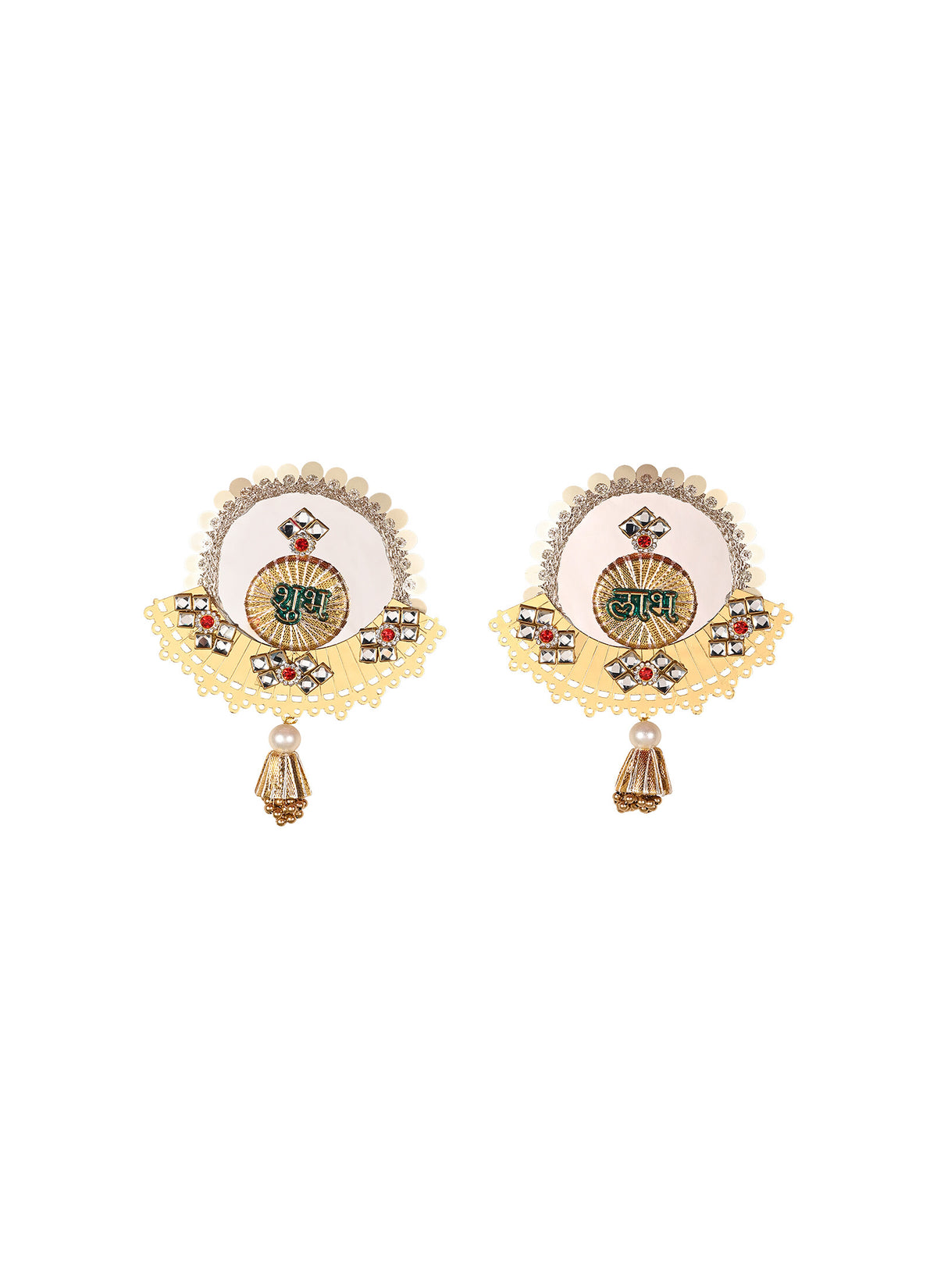 Madhoor Crescent Shubh Labh Sticker Red Green 1 Pair