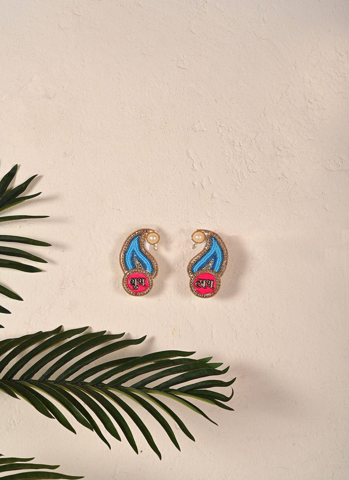 Madhoor Peacock Shubh Labh Sticker Blue Red 1 Pair