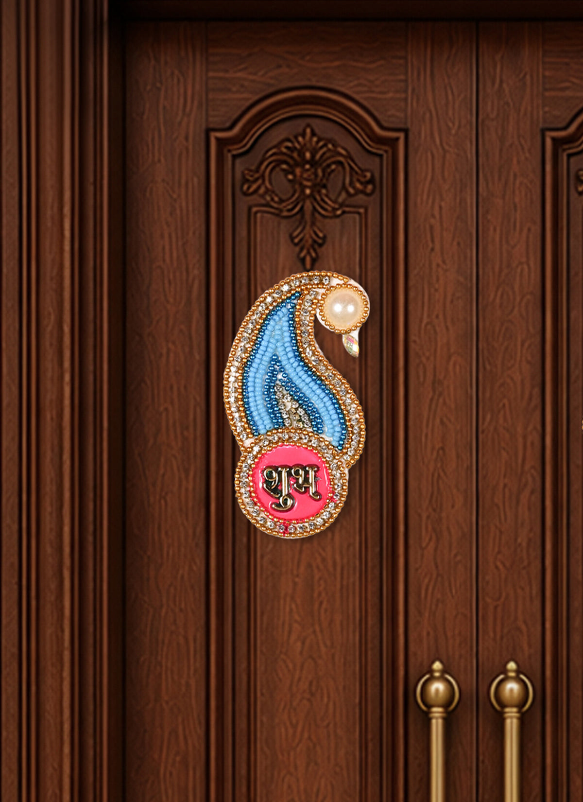 Madhoor Peacock Shubh Labh Sticker Blue Red 1 Pair