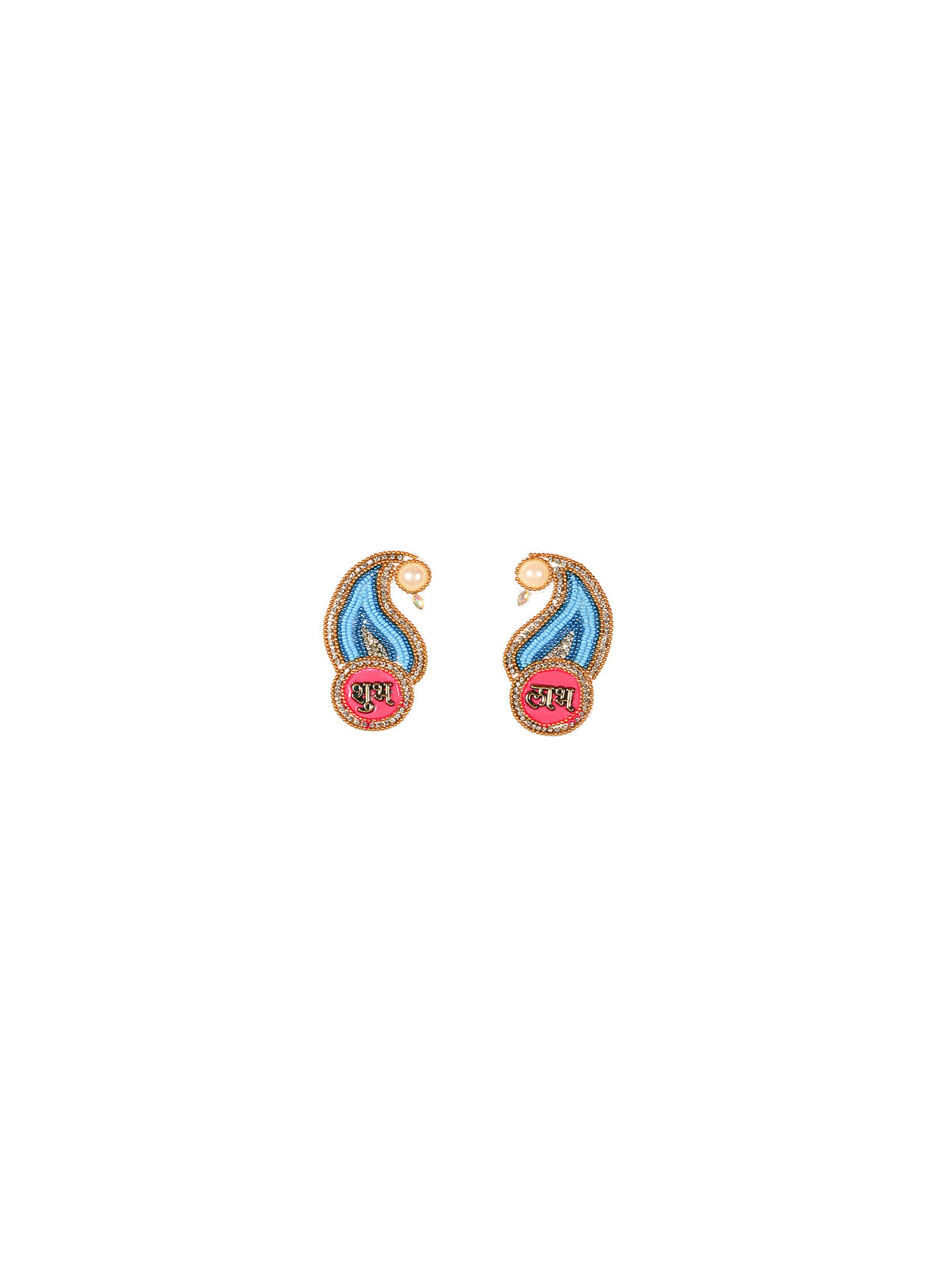 Madhoor Peacock Shubh Labh Sticker Blue Red 1 Pair