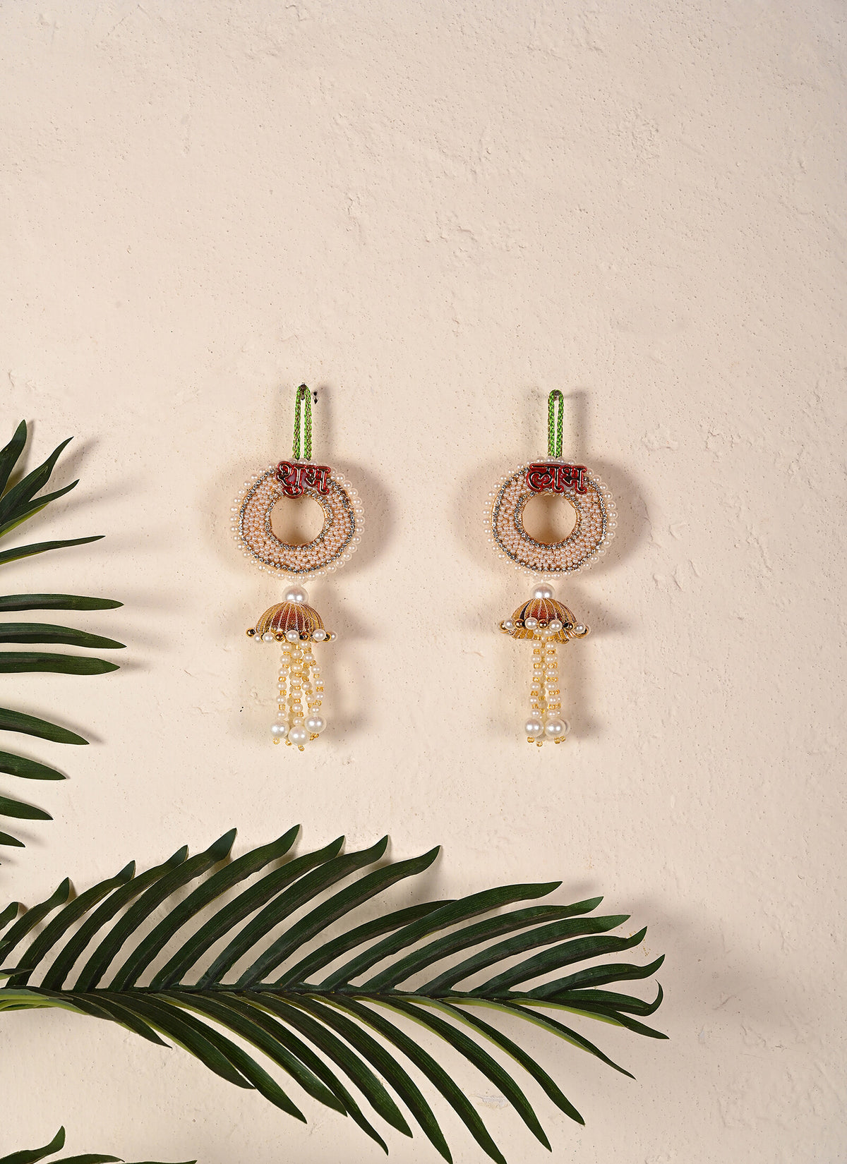 Madhoor Pearl Shubh Labh Hanging Red Ivory 1 Pair