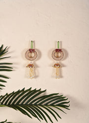 Madhoor Pearl Shubh Labh Hanging Red Ivory 1 Pair