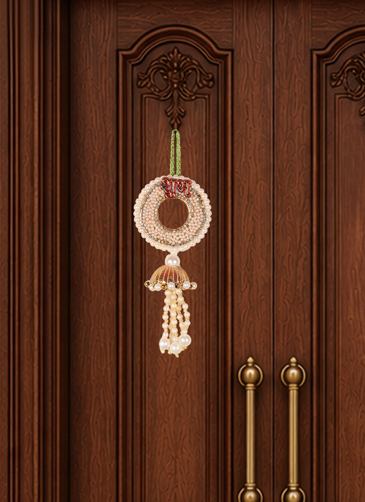 Madhoor Pearl Shubh Labh Hanging Red Ivory 1 Pair