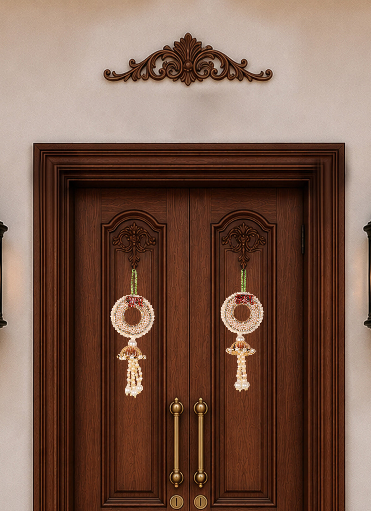 Madhoor Pearl Shubh Labh Hanging Red Ivory 1 Pair