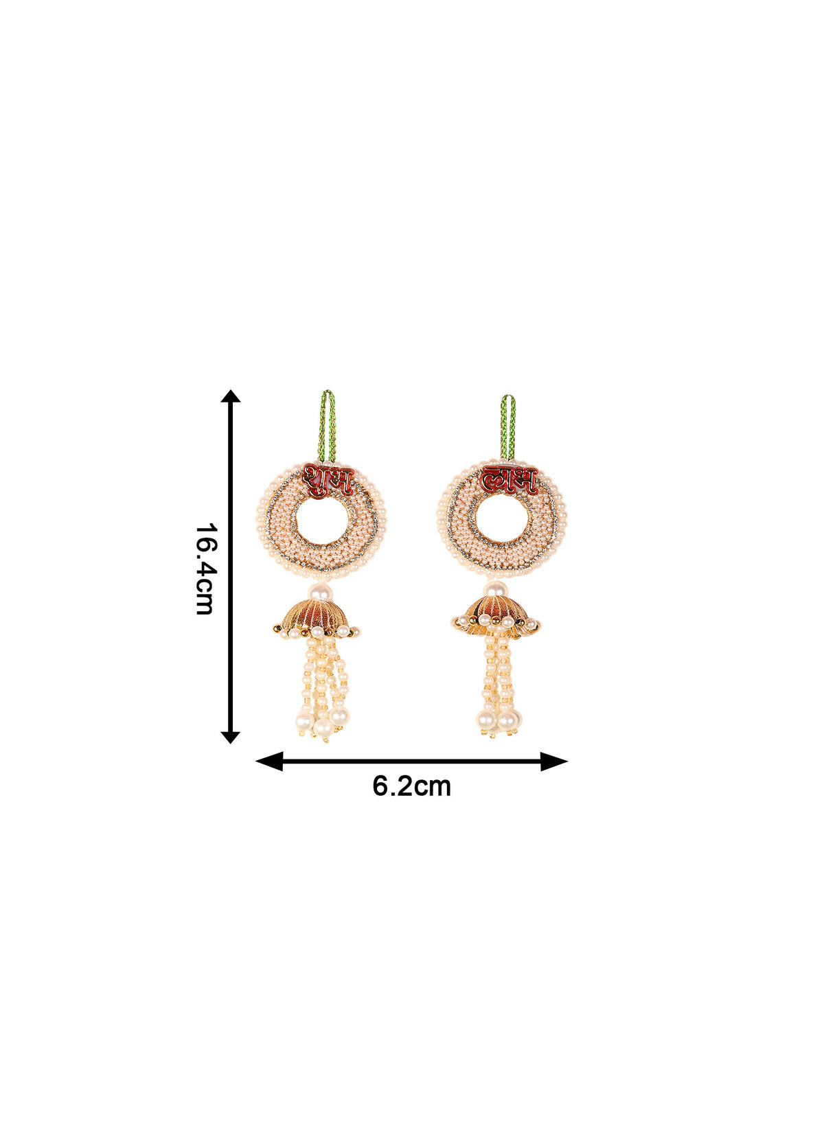 Madhoor Pearl Shubh Labh Hanging Red Ivory 1 Pair
