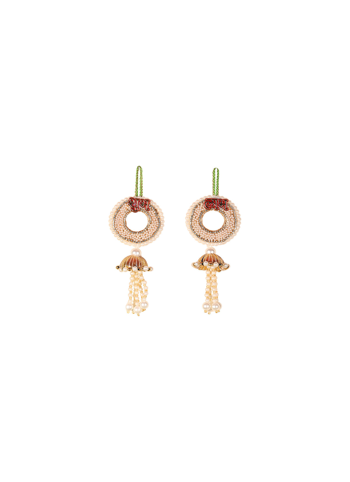 Madhoor Pearl Shubh Labh Hanging Red Ivory 1 Pair