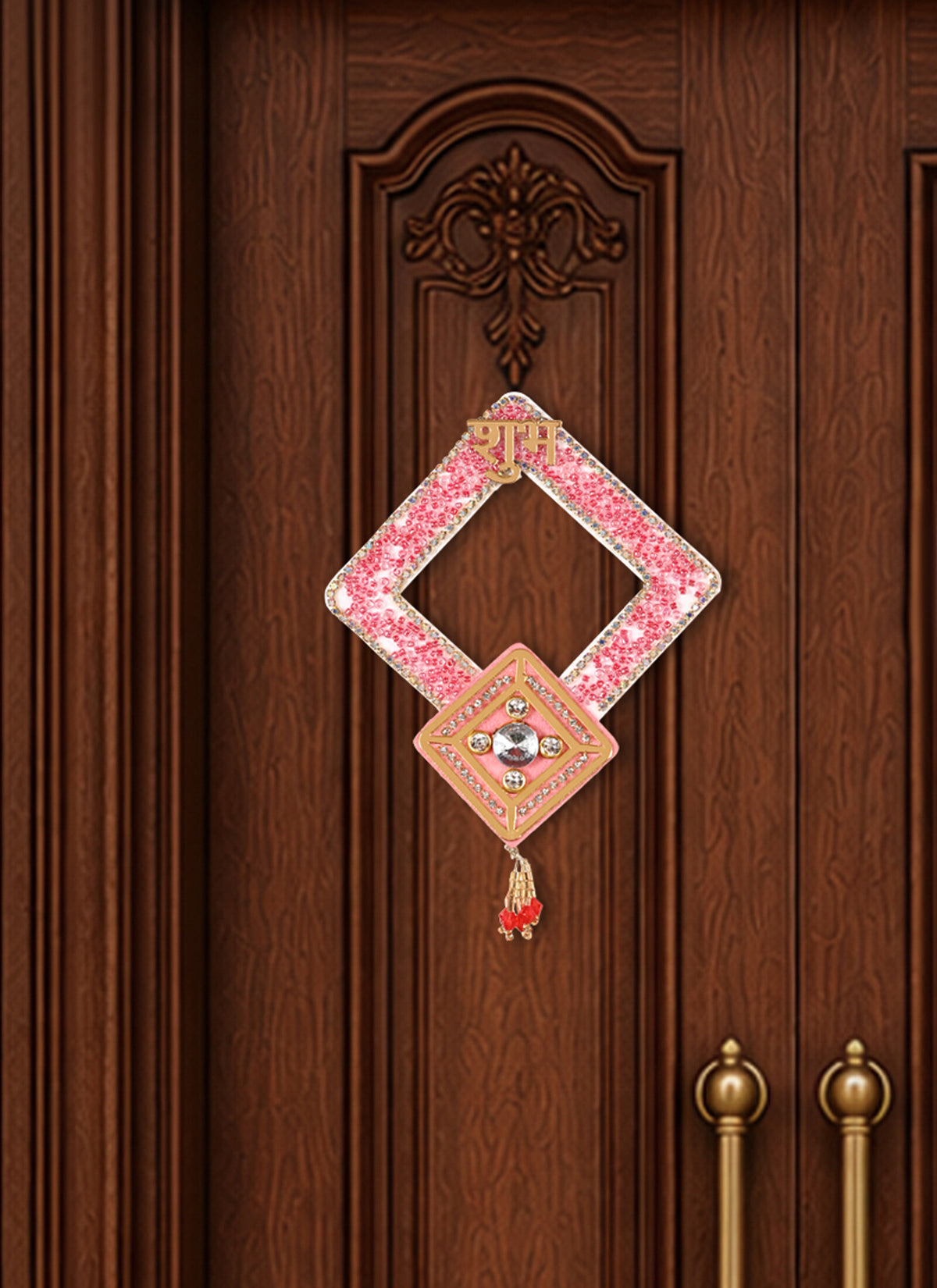 Madhoor Crystal Shubh Labh Sticker Pink Gold-Tone Set of 2