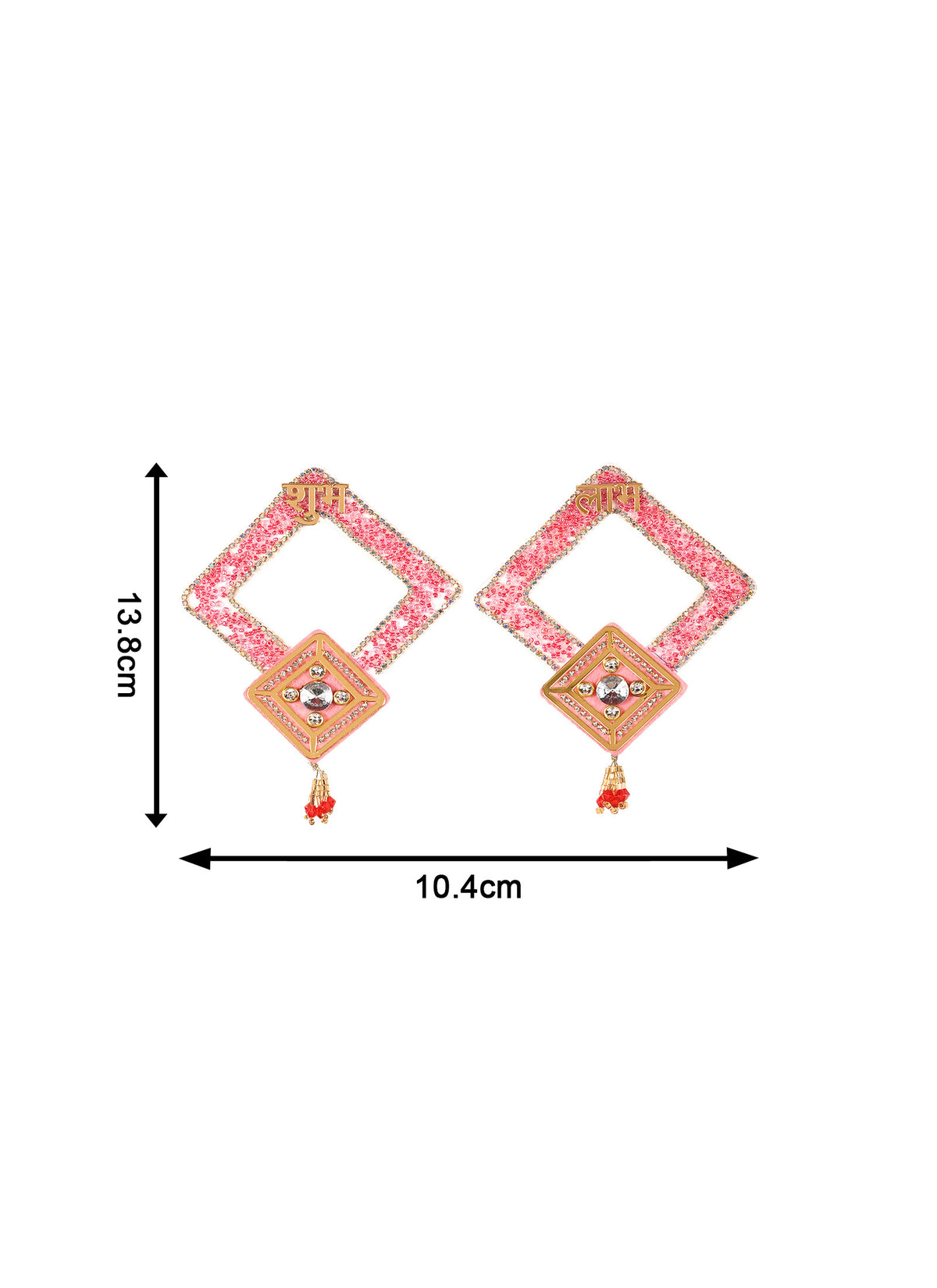Madhoor Crystal Shubh Labh Sticker Pink Gold-Tone Set of 2