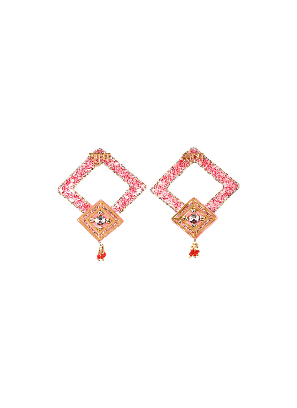 Madhoor Crystal Shubh Labh Sticker Pink Gold-Tone Set of 2