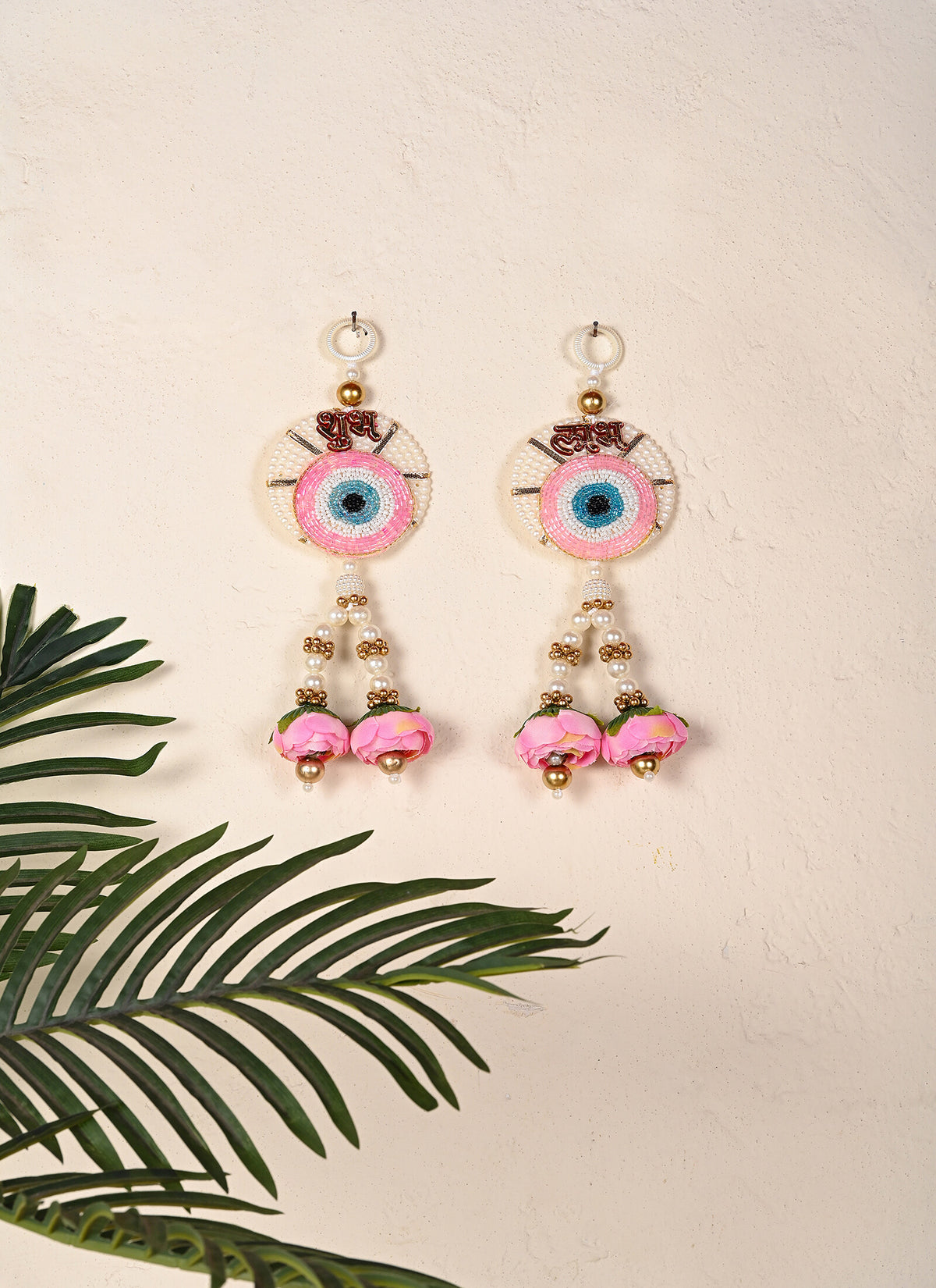 Madhoor Evil Eye Shubh Labh Sticker Pink Blue 9 x 3 Inches Set of 2