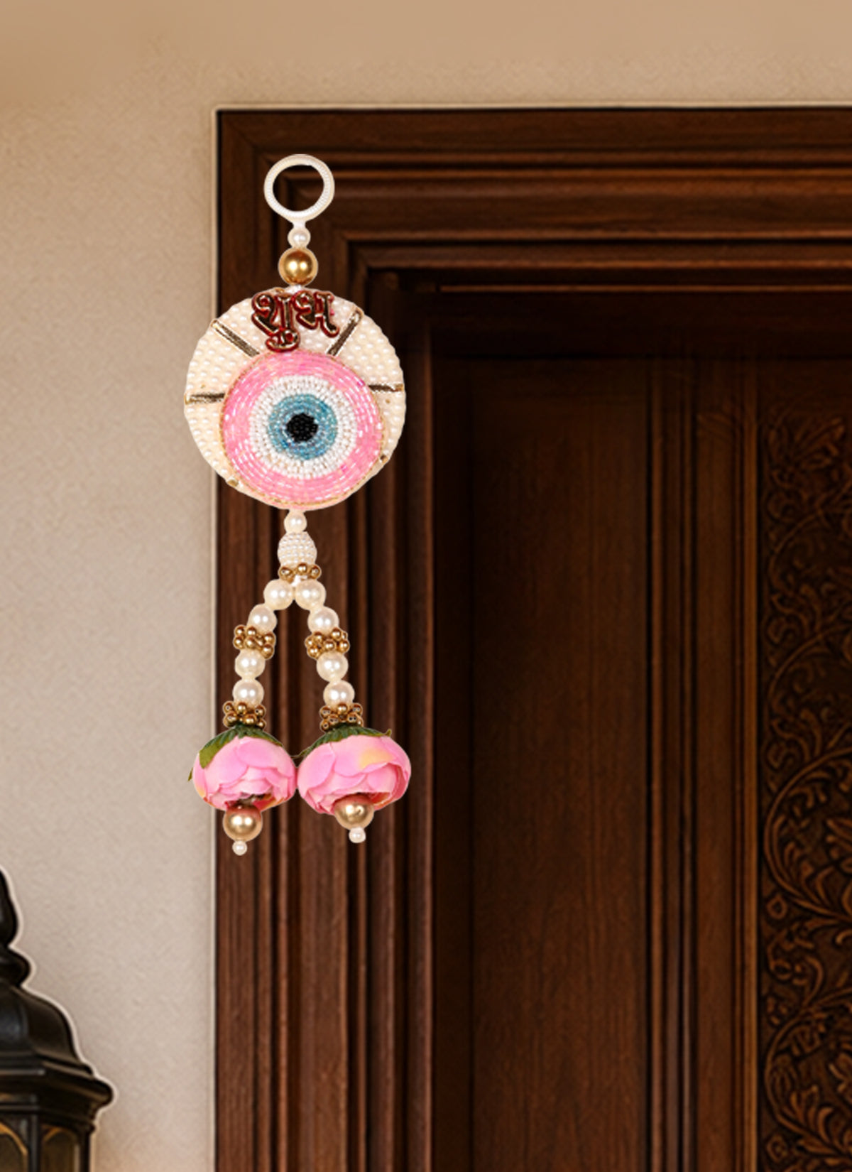 Madhoor Evil Eye Shubh Labh Sticker Pink Blue 9 x 3 Inches Set of 2