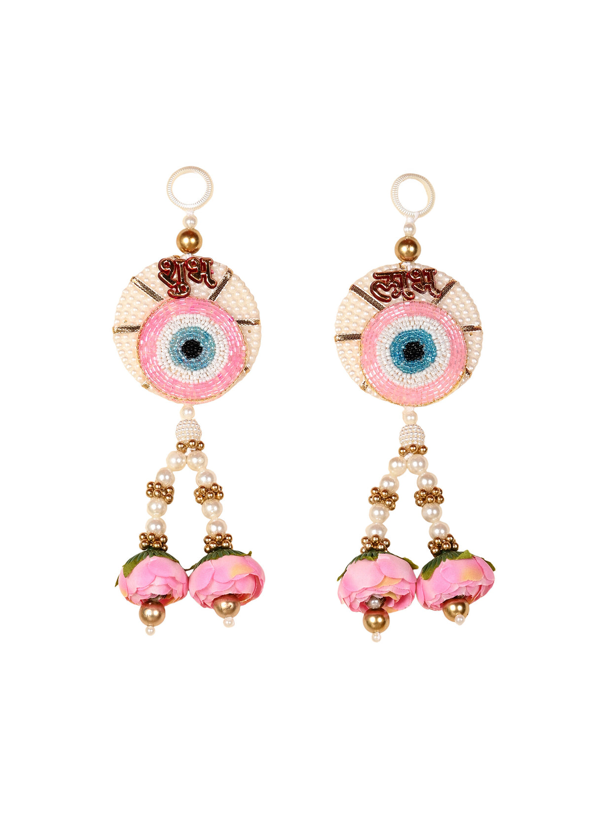 Madhoor Evil Eye Shubh Labh Sticker Pink Blue 9 x 3 Inches Set of 2