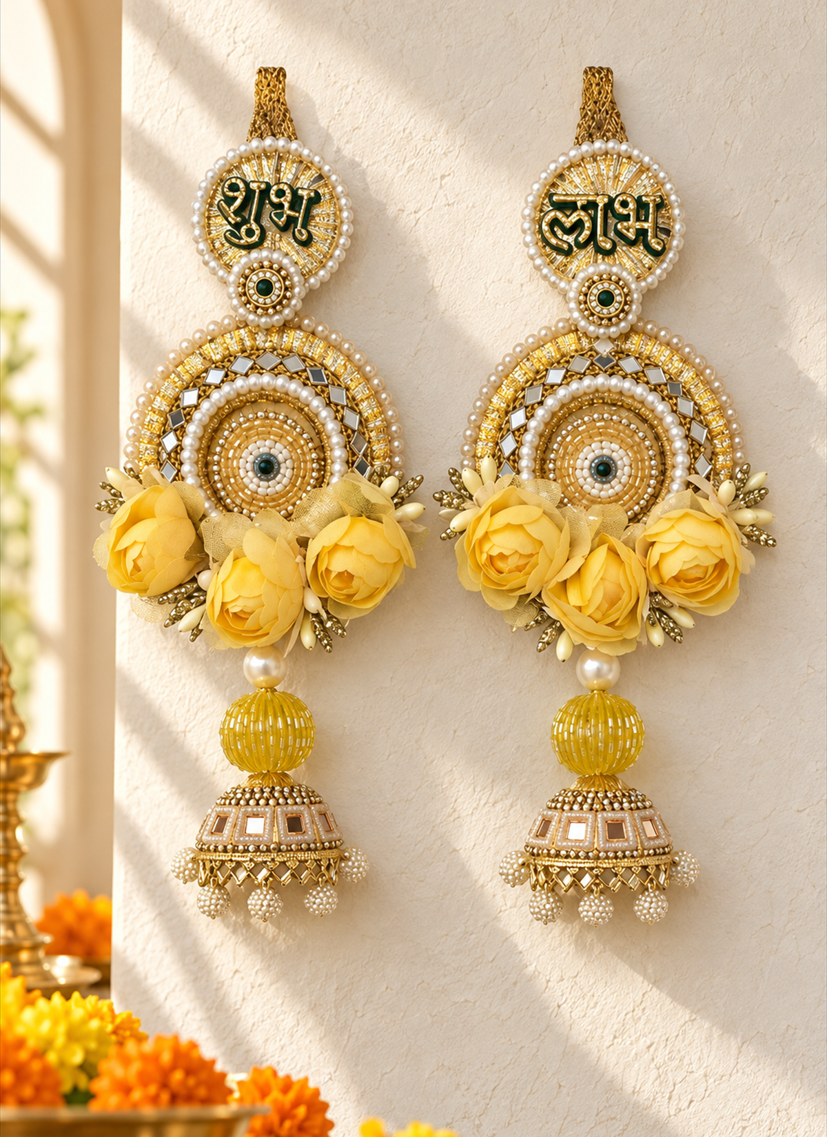 Madhoor Shubh Labh Sticker Yellow 9 Inches Set of 2