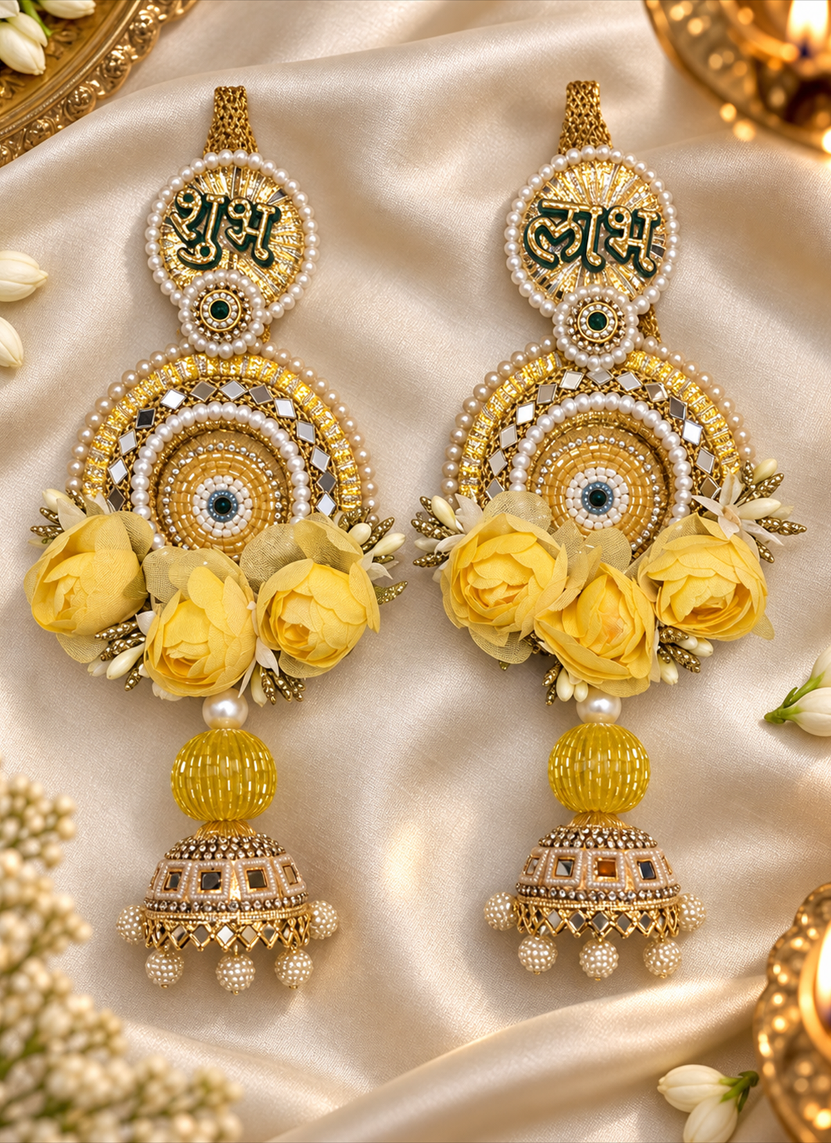 Madhoor Shubh Labh Sticker Yellow 9 Inches Set of 2