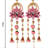 Madhoor Pearl Lotus Shubh Labh Hanging Gold-Tone Pink 1 Pair