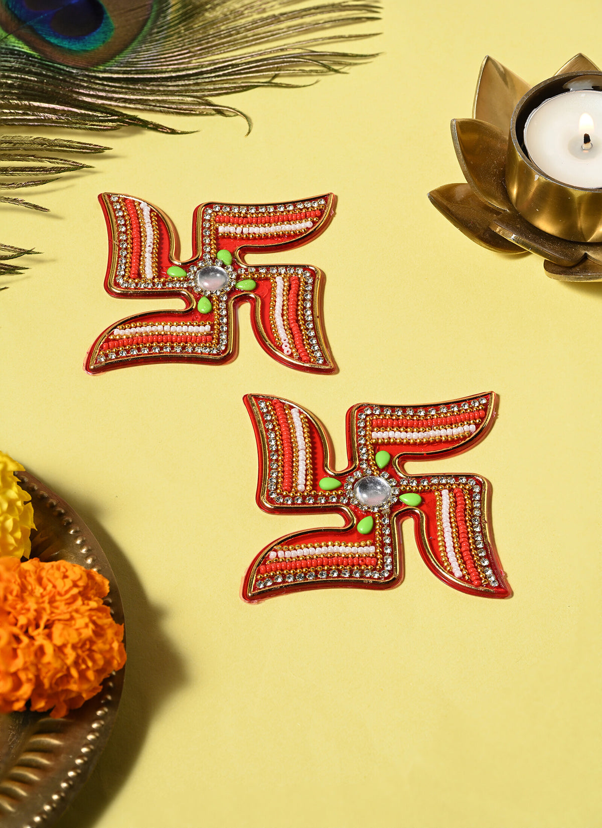 Madhoor Crystal Swastik Sticker Red 3 Inches 1 Piece