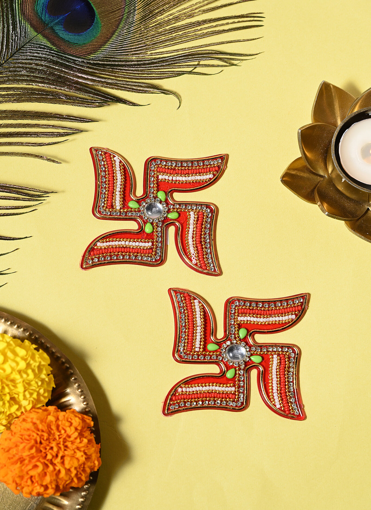 Madhoor Crystal Swastik Sticker Red 3 Inches 1 Piece