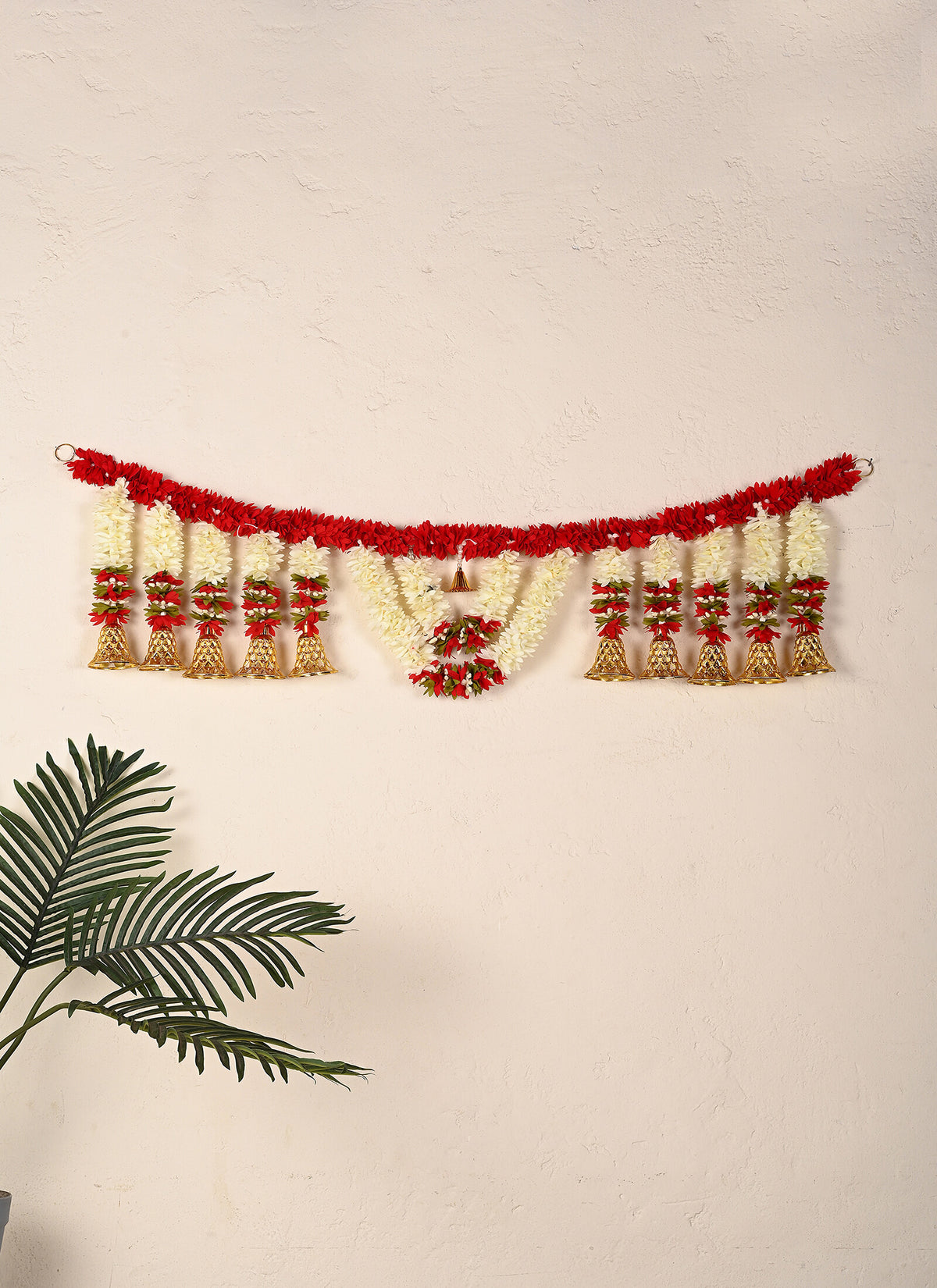 Madhoor Floral Bells Toran Red White 3 Feet 1 Piece