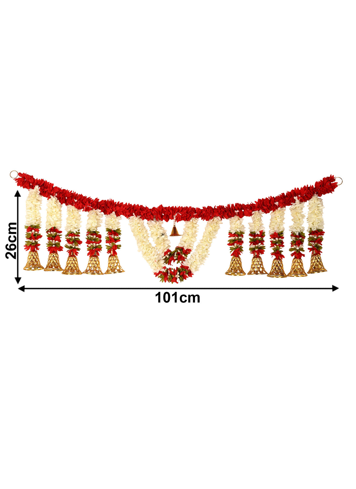 Madhoor Floral Bells Toran Red White 3 Feet 1 Piece