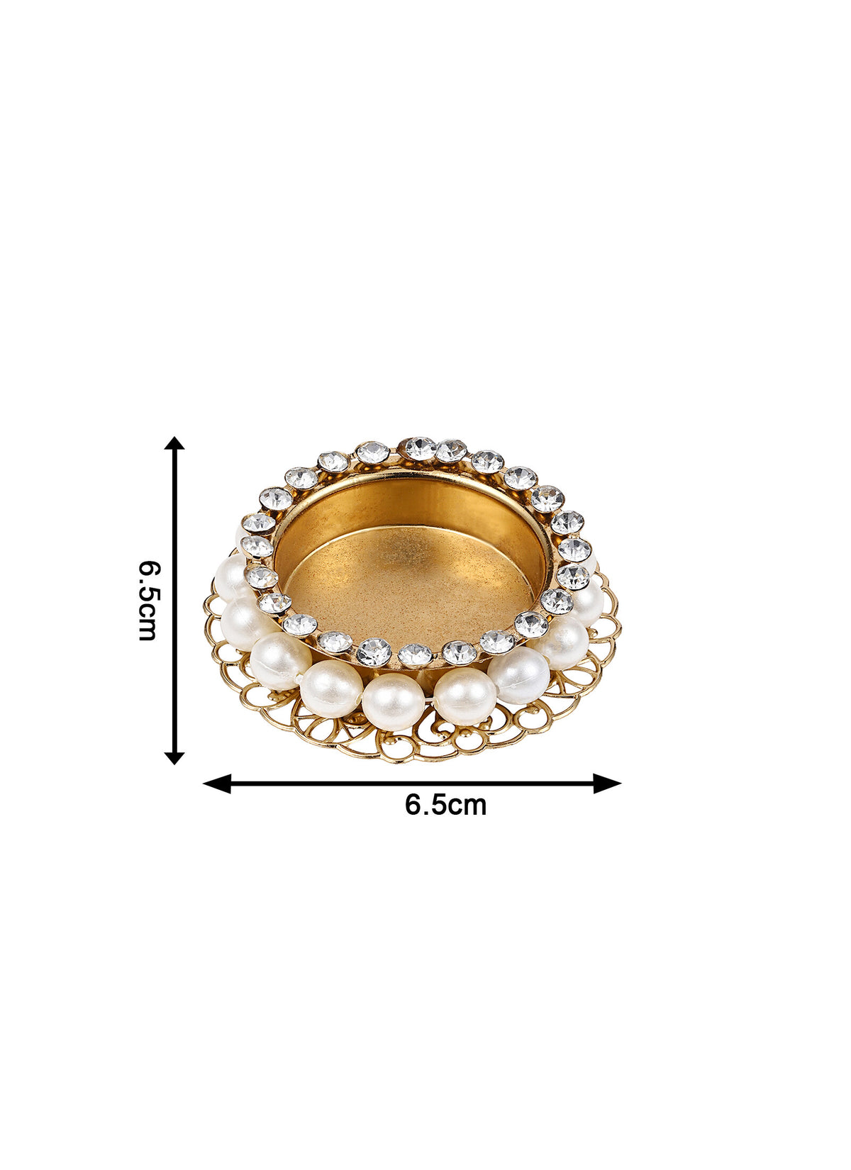 Madhoor Pearl Crystal Tealight Holder Gold-Tone White 3 Inches
