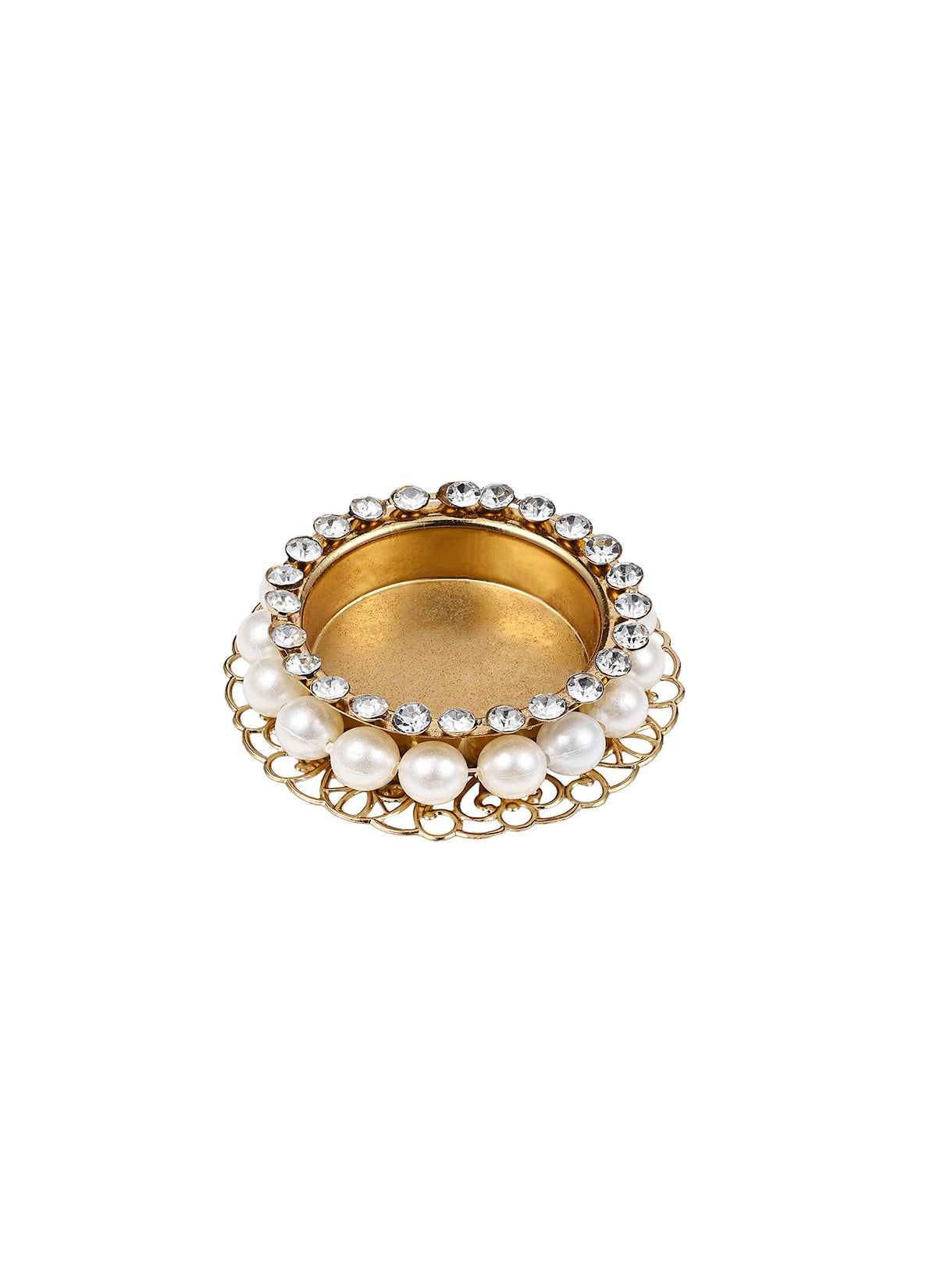 Madhoor Pearl Crystal Tealight Holder Gold-Tone White 3 Inches