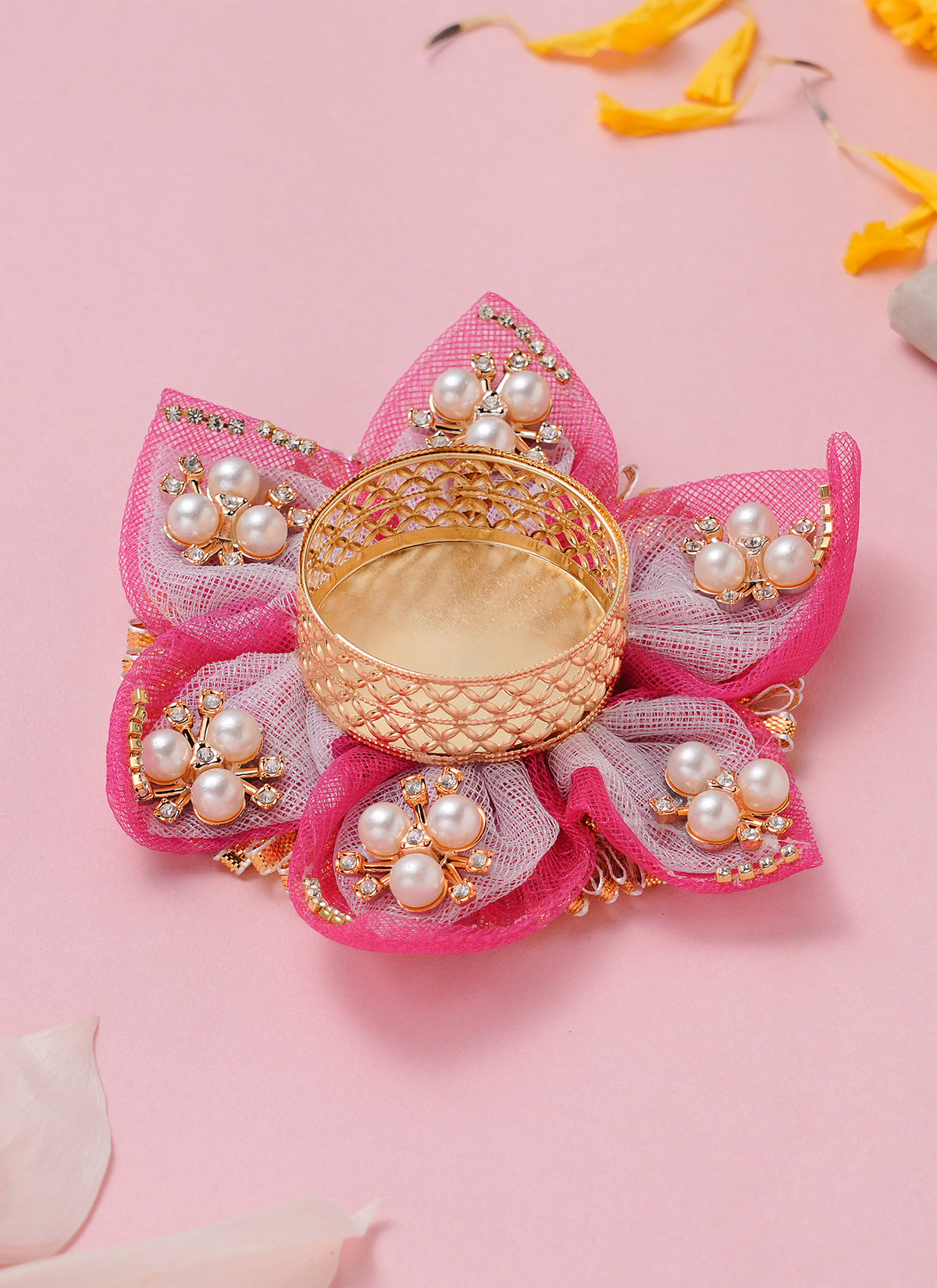 Madhoor Gota Tealight Holder Pink 4 Inches