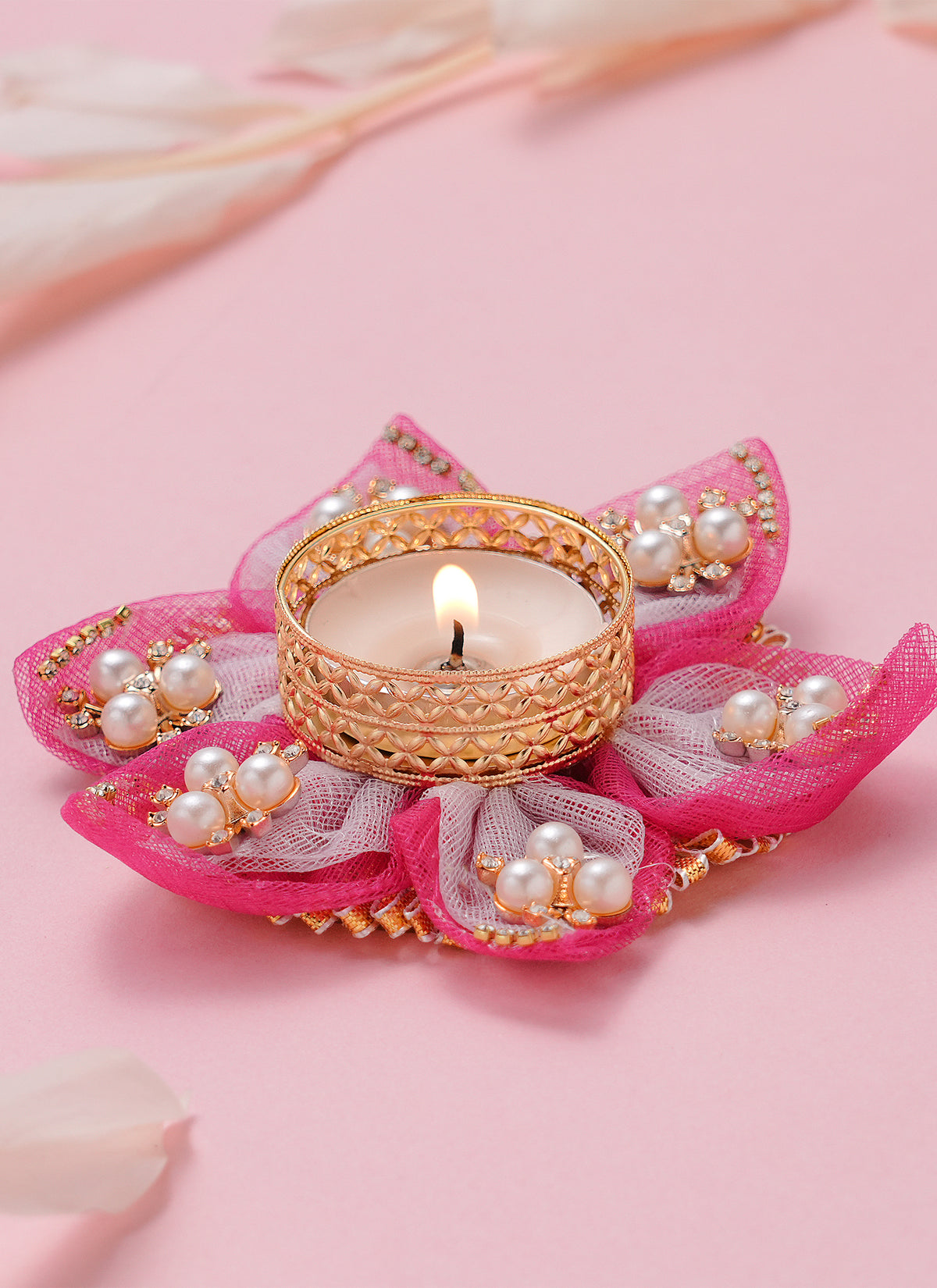 Madhoor Gota Tealight Holder Pink 4 Inches