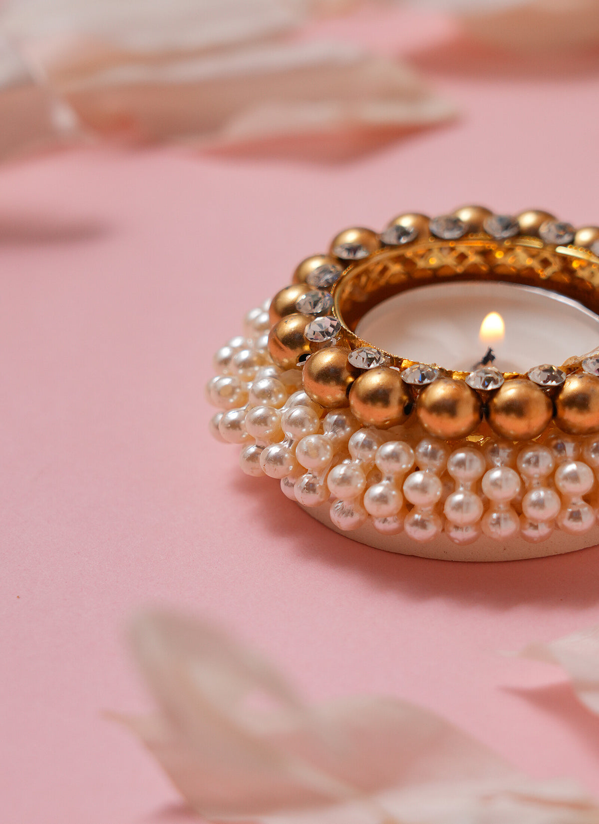 Madhoor Pearl Tealight Holder Gold-Tone White 3 Inches