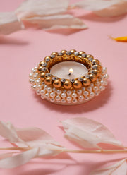 Madhoor Pearl Tealight Holder Gold-Tone White 3 Inches