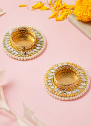 Madhoor Pearl Mirror Tealight Holder Gold-Tone Set of 2