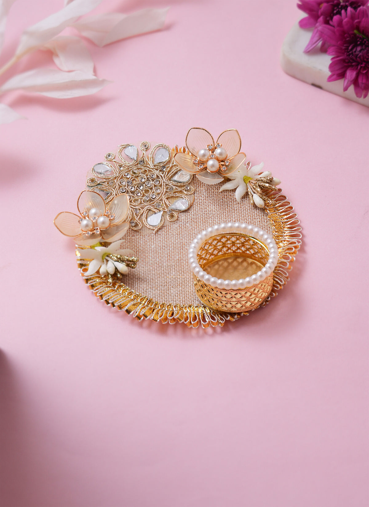 Madhoor Pearl Flower Tealight Holder Beige 1 Piece