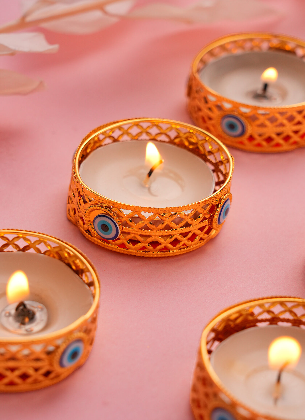 Madhoor Evil Eye Tealight Holder Gold-Tone Blue Set of 6