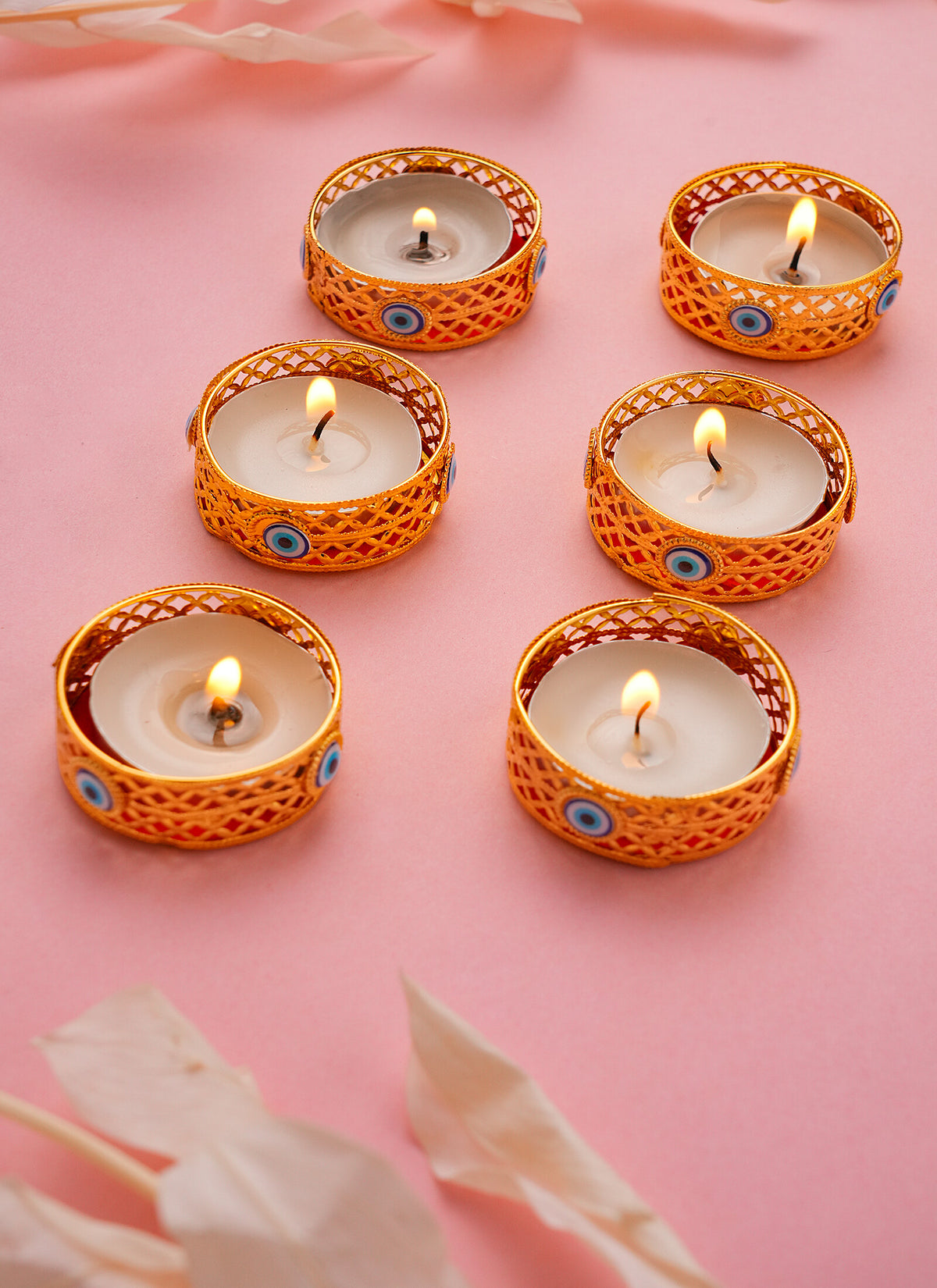 Madhoor Evil Eye Tealight Holder Gold-Tone Blue Set of 6