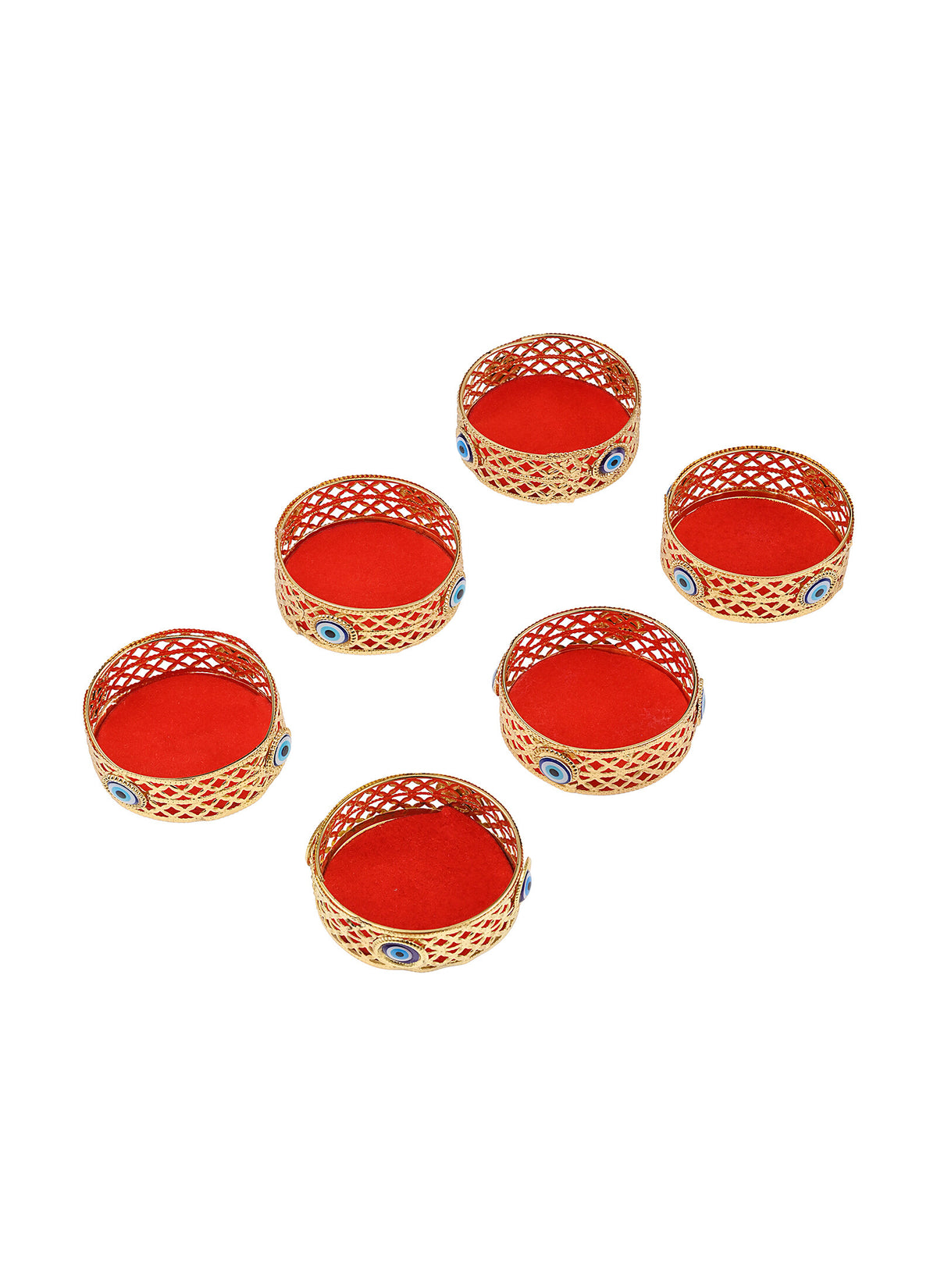 Madhoor Evil Eye Tealight Holder Gold-Tone Blue Set of 6