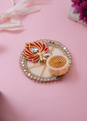 Madhoor Pearl Lotus Tealight Holder Red Ivory 1 Piece
