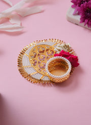 Madhoor Pearl Tealight Holder Rose Gold-Tone Rani Pink White 1 Piece
