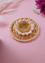 Madhoor Pearl Shell Tealight Holder Gold-Tone White 1 Piece