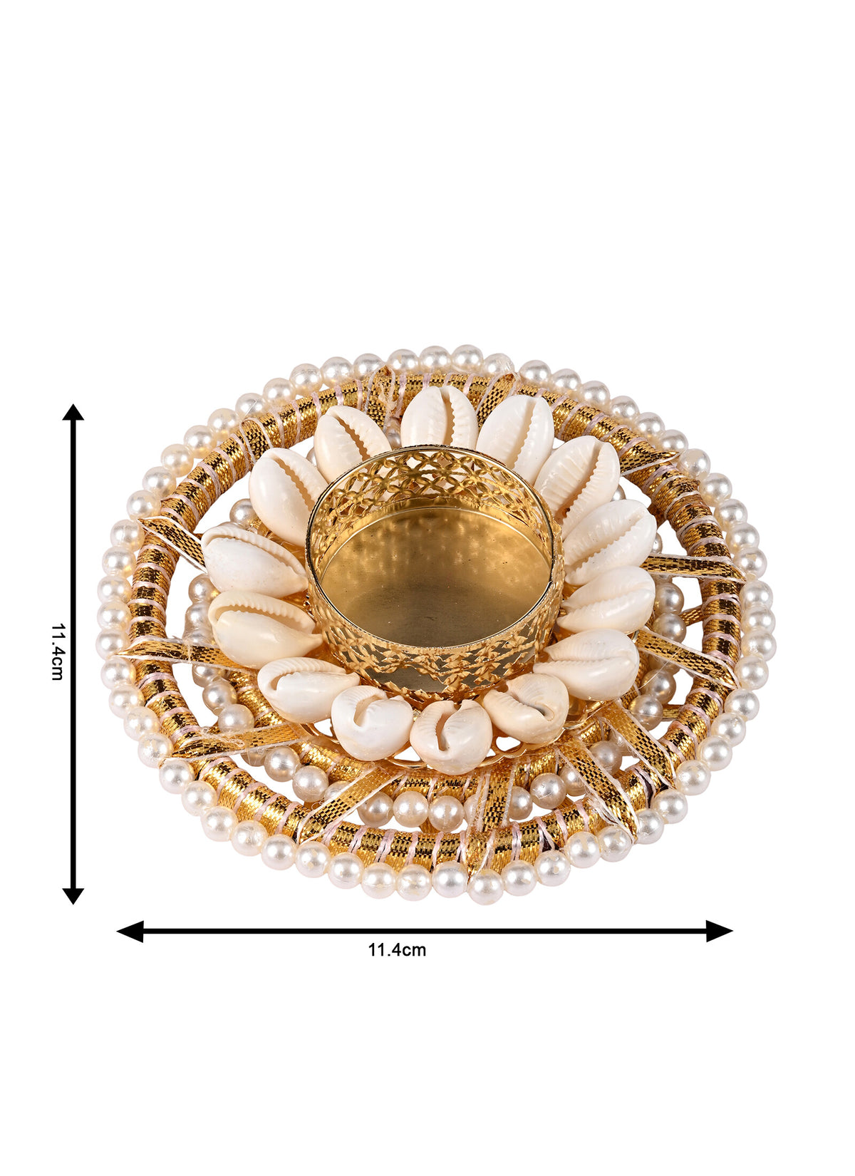 Madhoor Pearl Shell Tealight Holder Gold-Tone White 1 Piece