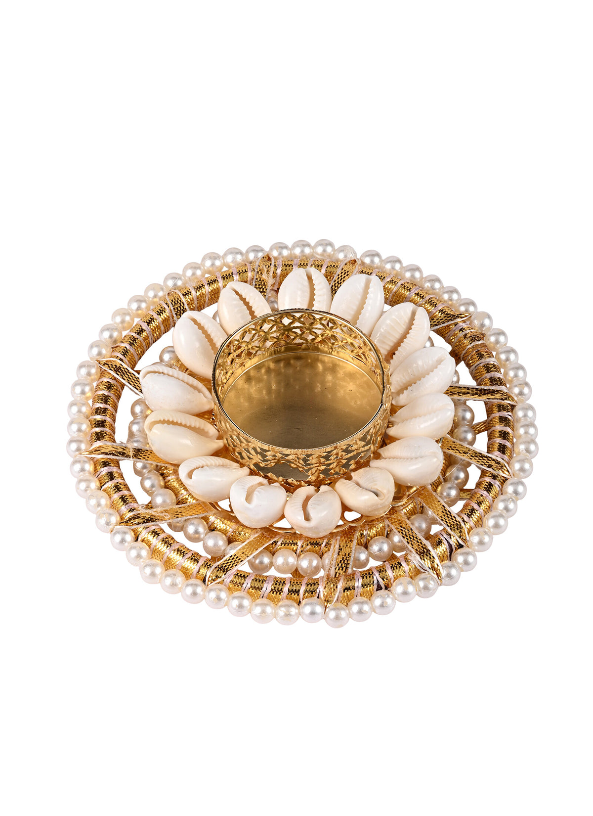 Madhoor Pearl Shell Tealight Holder Gold-Tone White 1 Piece