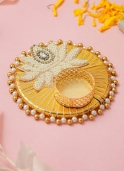 Madhoor Pearl Lotus Tealight Holder Gold-Tone White 1 Piece