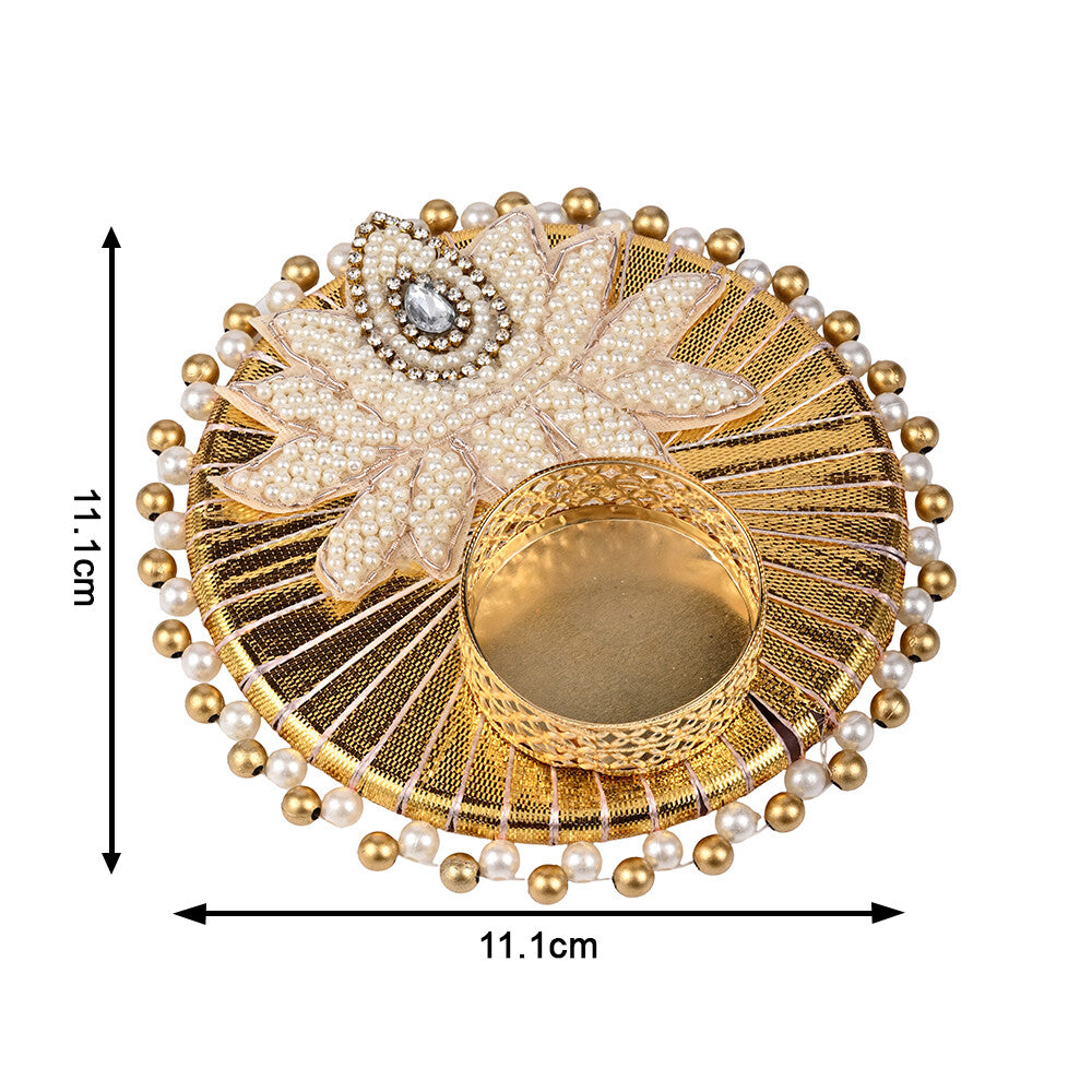 Madhoor Pearl Lotus Tealight Holder Gold-Tone White 1 Piece