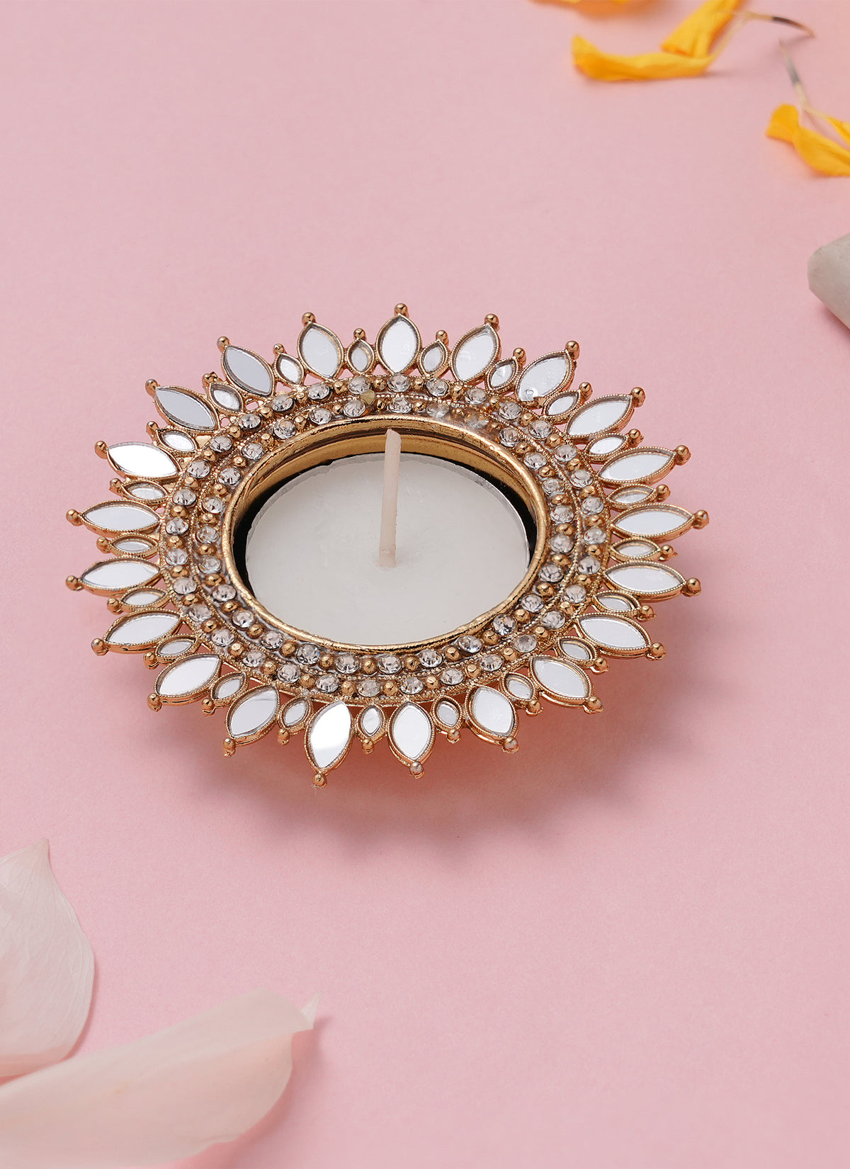 Madhoor Mirror Shisha Tealight Holder Gold-Tone 4 Inches