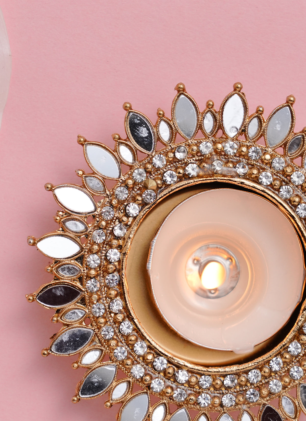 Madhoor Mirror Shisha Tealight Holder Gold-Tone 4 Inches