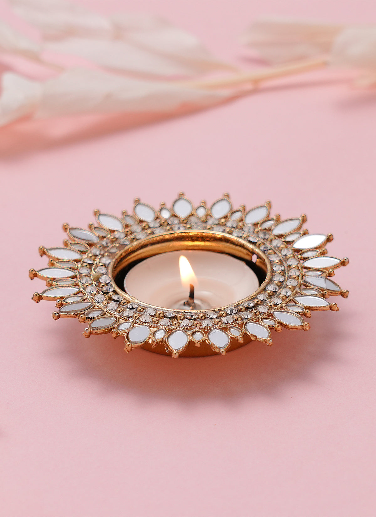 Madhoor Mirror Shisha Tealight Holder Gold-Tone 4 Inches